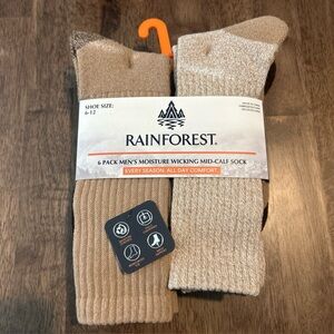 RAINFOREST 6 Pack Moisture Wicking All Season Mid-Calf Socks Men 6-12 Brown Tan